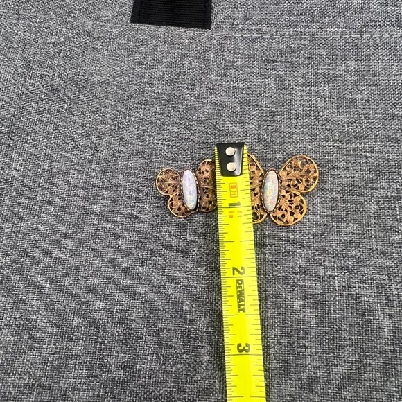 Antique Edwardian Butterfly Dragon's Breath Glass Bronze Pin Set - Picture 7 of 9